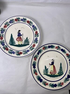 HB Henriot-Boutiller Quimper , France Faience Breton Man And Woman Plates 11” - Image 1 of 4