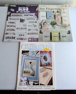 Lot of 3 Cross Stitch Pattens Books - Towels, Bibs & Celebrations - Picture 1 of 4