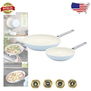 Padova 8" & 10" Ceramic Nonstick Frying Pan Set - PFAS-Free Light Blue Cookware - Picture 1 of 7
