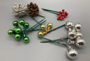 Decorazione natalizia vintage picconi palline vetro mercurio bastoncini legno pigna bacca rossa - Foto 1 di 5