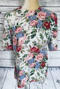 JH Collectibles Women’s Size 2 Petite Blouse Short Sleeves Floral Linen Blend - Picture 1 of 9