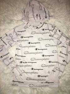Champion Athleticwear Hoodie T Shirt Boys Sz. XL Logo Print Long Sleeves White - Picture 1 of 5