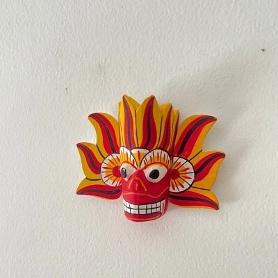 Sri Lankan Traditional Gini Raksha Devil Mask Wooden Wall Hanging Home Décor - Image 1 of 4