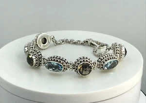 925 Sterling Silver BA Blue Topaz Smoky Quartz Indonesia Bracelet - Picture 1 of 8