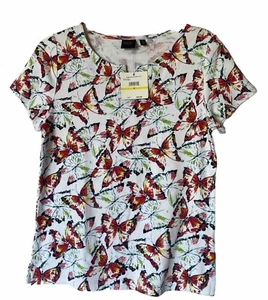 Rafaella Studio Butterfly Print Top Cotton Short Sleeve Size M MSRP $43 - Picture 1 of 6