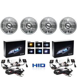 5-3/4 Crystal Clear Glass Metal Headlight Headlamp 12000K 12k HID Light Bulb Set - Picture 1 of 12