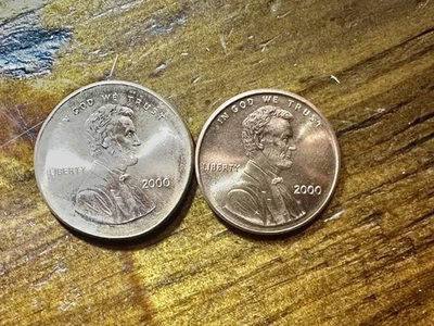 2000 Lincoln Cent Pair BU Red One Normal One Finned Rim Error Strong Strike - Image 1 of 2