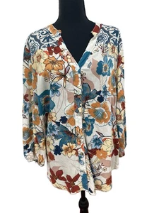 FIGUEROA &  FLOWER Womens Tunic TOP Boho BLUE Orange 3/4 Sleeve FLORAL Size XL - Picture 1 of 5