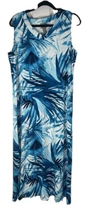 Chicos Women’s Multicolor Blue Floral Palm Leave Sleeveless Coastal Dress 2 NWT - Picture 1 of 13