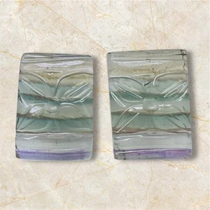 Coppia di pietre preziose fluorite multicolore - cabochon intagliati 53 carati 23x17x5 mm - Foto 1 di 2