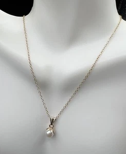 14K Gold Setting, Genuine Pearl, 12K Gold Filled Chain Necklace, 15” - Picture 1 of 5