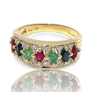 14k Two-Tone Ruby, Sapphire, Emerald, and Diamond Band Size 10 (KS1021758) - Picture 1 of 7