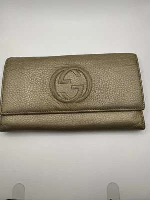 Cartera Larga GUCCI Soho Entrelazada G Cuero Dorado Soho Cierre a Presión Foto 1 de 4