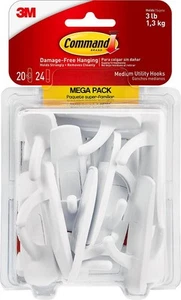 Command Medium Utility Hooks, 20 Hooks, 24 White Adhesive Strips |10239 - Picture 1 of 12