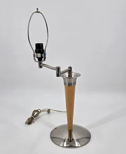 Vintage Emess Lighting 1990s Retro Swing Arm Table Lamp Wood & Chrome - Picture 1 of 7