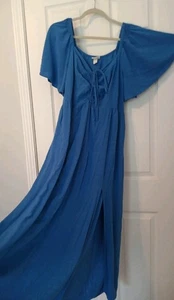 AVA & VIV dress blue maxi flutter slvs on/off shoulder slit pockets 2X PLUS FEM - Picture 1 of 9