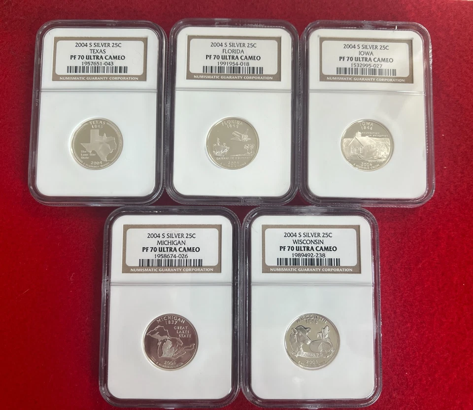 2004-S 5 COIN STATEHOOD SILVER QUARTER PROOF SET NGC PF70 UCAM - Image 1 of 1