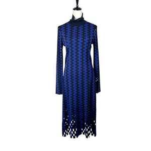 Midikleid Diane von Furstenberg M blau schwarz Rollkragen Merinowolle Langarm - Bild 1 von 13