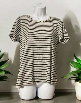 Women Jones New York Gray Striped Short Sleeve Pullover Cotton Shirt Sz M - Image 1 of 4