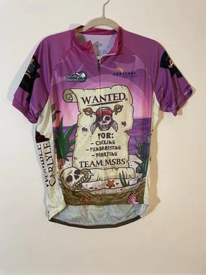 Men’s primal, large cycling, zip up shirt with back pockets and pirate motif - Image 1 of 4