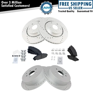 Front Rear Ceramic Brake Pad Performance Drilled Slotted Coated Rotors - Picture 1 of 7