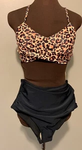 Beachsissi NEW Bikini M Black Leopard 2 Piece High Waist Swimsuit Bathing Suit - Picture 1 of 12