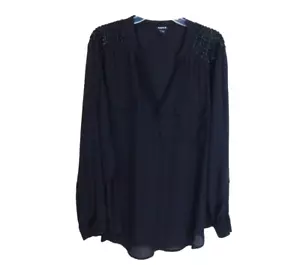 Blusa para mujer Torrid 4 4X negra con cuentas hombro popover manga larga plus usada en excelente estado - Imagen 1 de 4