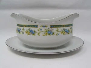 Barclay by Sango Sauciere mit aufgesetztem Unterteller blaues Band Lorbeer blau gelb - Bild 1 von 2