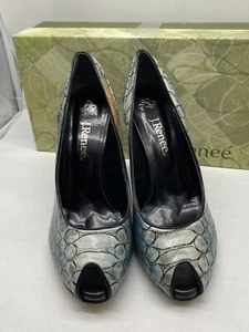 J Renee  Luxe Dress Shoes Women Size 11W   Metallic Snake Stiletto Heel Peep Toe - Picture 1 of 11