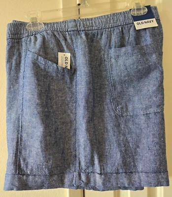 OldNavy Dark Chambray Blue Sewn Cuff Linen Blend Casual Short XL 14 16 1X XLarge - Image 1 of 4