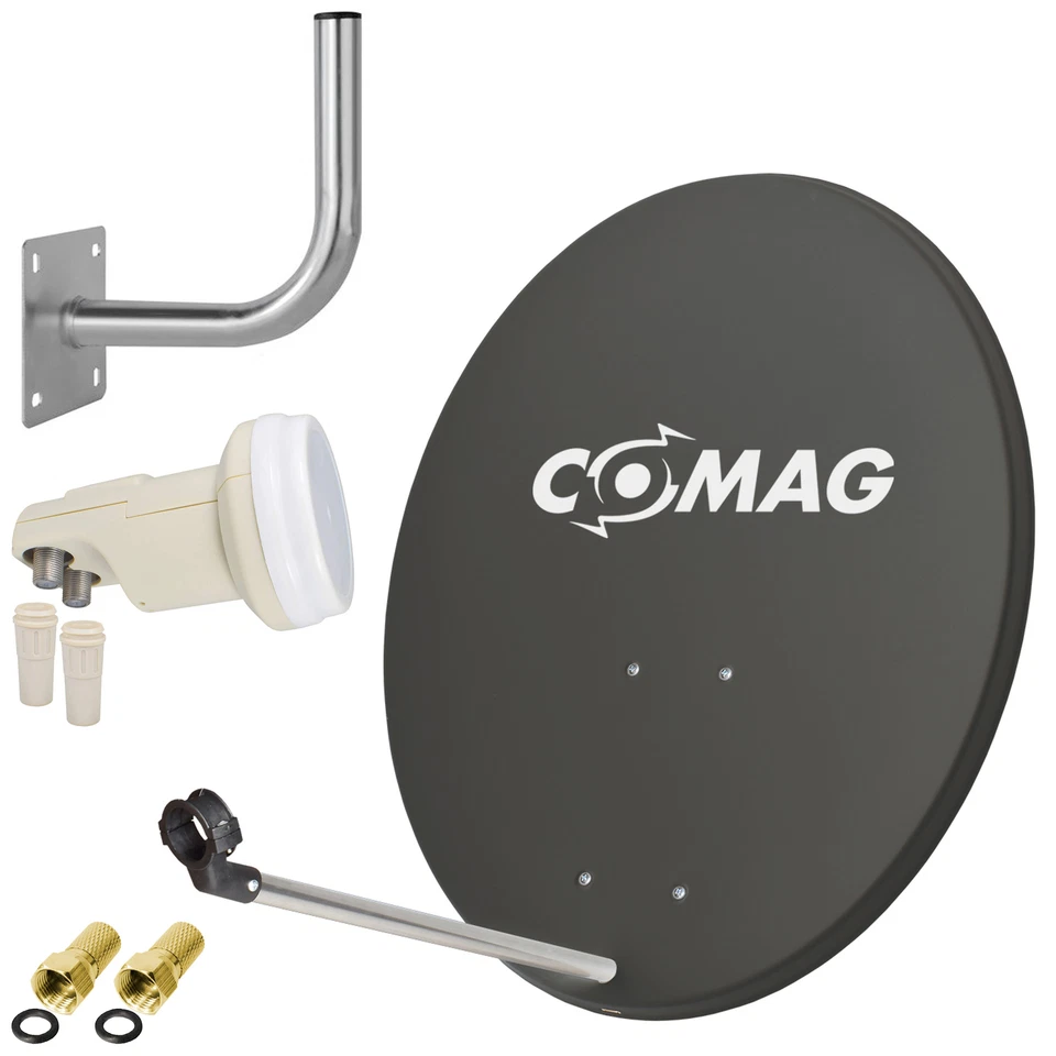Comag digitale SAT Anlage 80 Cm Satelliten Spiegel Schüssel Quad LNB 0 1db HD