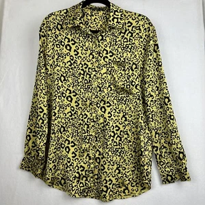 Nasty Gal Button Up Shirt Blouse Sz 8 Relaxed Yellow Leopard Print Silky - Picture 1 of 15