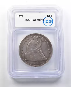 1871 Seated Liberty Trade Silver Dollar Genuine ICG *8900 - Picture 1 of 3