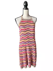 Multicolor Sleeveless Knit Halter Dress With Tie Back Comfortable Summer Wear XL - Picture 1 of 10