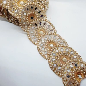 1m gold crystal Pearl indian Metallic braid beaded lace bridal Mirror Trim - Picture 1 of 1