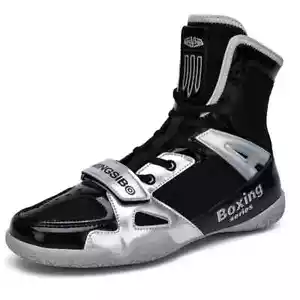 Men Wrestling Shoes High Top Outdoor Male Flighting Training Sneaker White Black - Picture 1 of 27