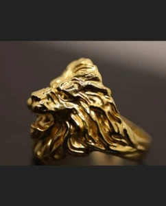 LION RING 14K SOLID YELLOW GOLD  SIZE 8.5 HANDMADE IN USA 🇺🇸 - Picture 1 of 8