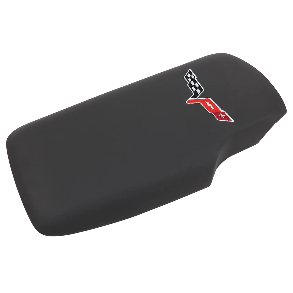 Tapa de consola bordada Corvette C6 en ébano con logotipo de bandera cruzada plateada 2005-2013 Foto 1 de 4