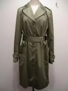 Women's XL Bernardo Green Classic Trench Dress Coat Long Belted Satin Look Lined - Picture 1 of 19