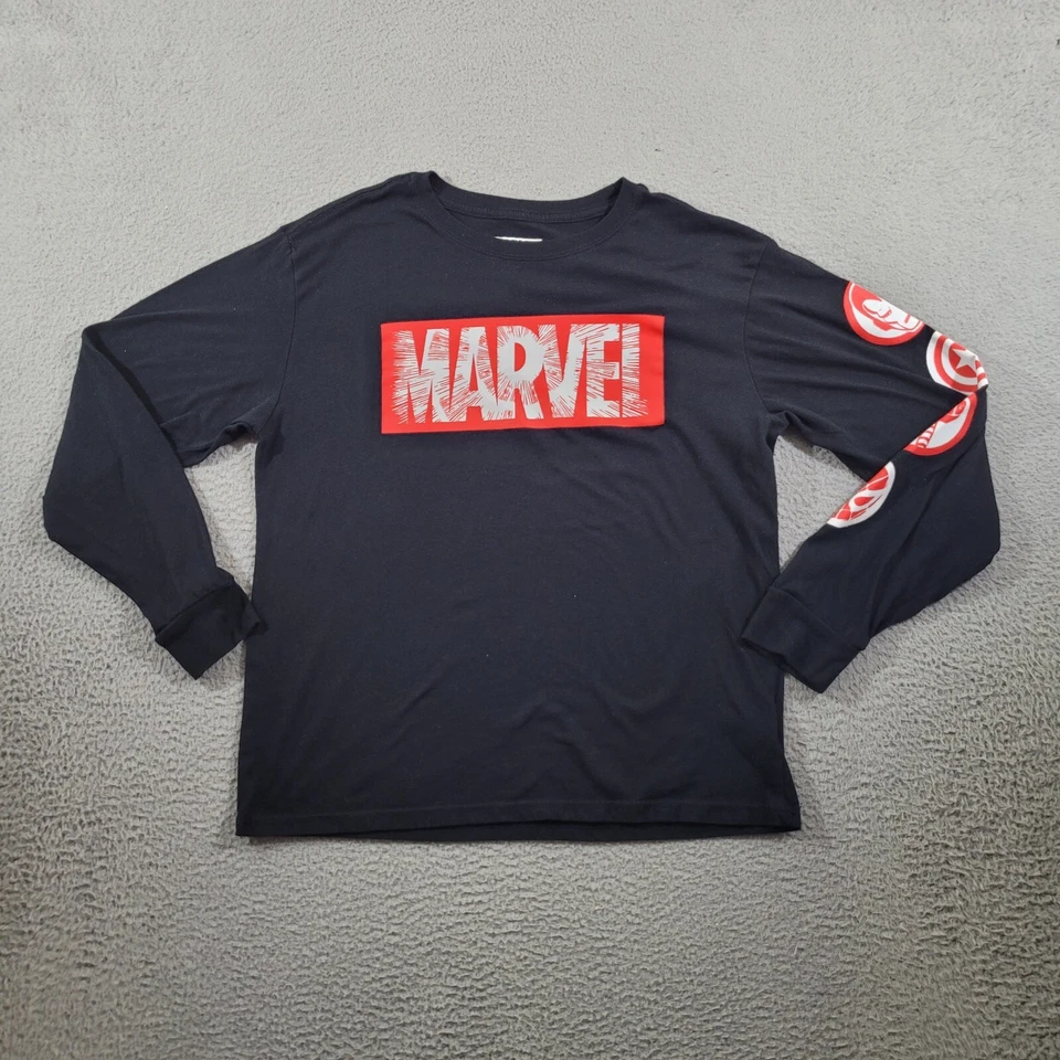 Marvel Shirt Boys Extra Large Black Box Logo Spell Out Retro Nerd Super Hero Tee - Image 1 of 4