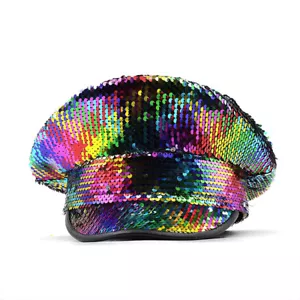 Women Men Sequin Captain Hat Party Rave Festival Performance Cap Club Wear - Picture 1 of 10