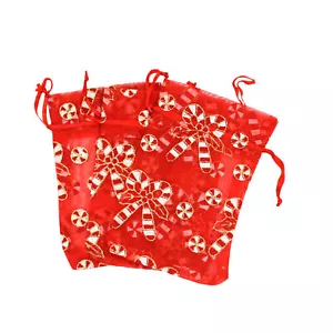 4 Candy Cane Organza Drawstring Bags 15cm x 10cm - TL180 - Picture 1 of 2