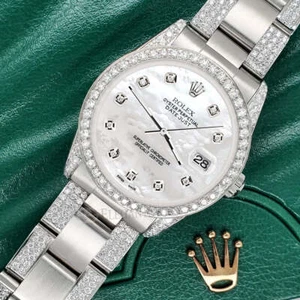 Rolex Datejust 31mm Iced 3.5ct Diamond Bezel/Lugs/Bracelet/White MOP Steel Watch - Picture 1 of 8