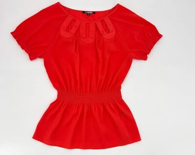 Giani Bernini Shirt Womens Small Orange Red Blouse Pull On Smocked - Image 1 of 4