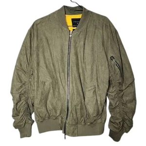 Lifted Anchors Mens Bird Neutral Green Suede Zip Up Bomber Jacket Size L Large - Picture 1 of 14