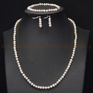 Pequeño conjunto de pendientes collar pulsera perlas naturales blancas de agua dulce de 4-5 mm - Imagen 1 de 17