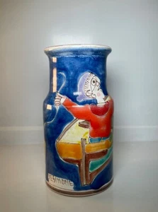 Desimone Italian Pottery Vase 5.75" Old Lady Fisherman MCM Signed Numbered 164/4 - Picture 1 of 7