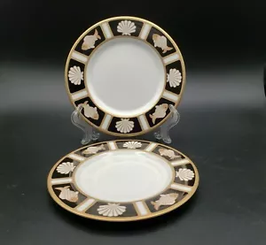 Mikasa Fish & Shell Bread & Butter Plates QTY 2 Cathy Hardwick Onyx Black Gold - Picture 1 of 8