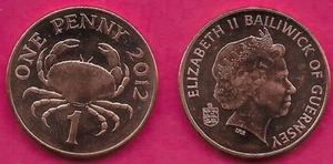 GUERNSEY 1 PENNY 2012 UNC EDIBLE CRAB,RULER:ELIZABETH II,CROWNED PORTRAIT RIGHT, - Picture 1 of 1