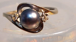 14K Weißgold~**6,4 mm Tahitiperle & Diamant Akzent Ring**~3 Gramm~Größe 6,5 - Bild 1 von 9